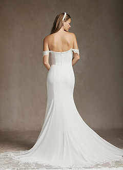 Azazie Rosalia Wedding Dresses Diamond White Mermaid Off-The-Shouler Sequins Crepe Back Satin Dress image2