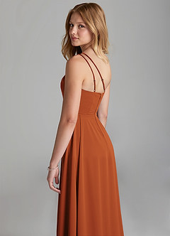 Azazie Maron Junior Linia A Pofałdowany Satyna elastyczna Długość podłogi Młodsza druhna Sukienka image2