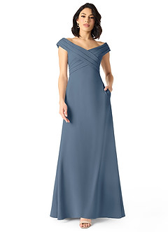 Azazie Evita Bridesmaid Dresses Twilight A-Line Off the Shoulder Stretch Crepe Dress image1