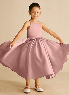 Azazie Sunray Flower Girl Dresses Rose Gold A-Line Spaghetti Strap Matte Satin Dress image2