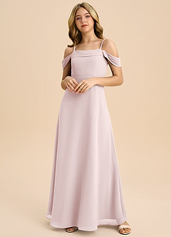 Azazie Anselie Junior Robe Trapèze en Mousseline de soie Épaule décolletée Rose Pâle image3