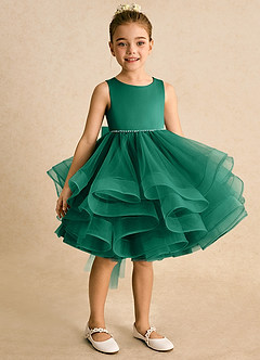 Azazie Tinie Flower Girl Dresses Emerald Ball-Gown Bow Tulle Dress image2