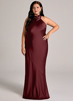 Azazie Velli Bridesmaid Dresses Cabernet Mermaid High Neck Stretch Satin Dress image8