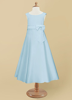 Azazie Lindy Flower Girl Dresses Sky Blue A-Line Pleated Matte Satin Dress image10