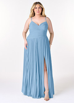 Azazie Vini Jurken voor bruidsmeisjes Jurk van Chiffon met A-Lijn V-hals geplooid Poederblauw image7