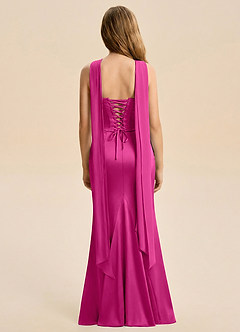 Azazie Sorrel Junior Fuchsia Mermaid Ruched Stretch Satin Dress image2