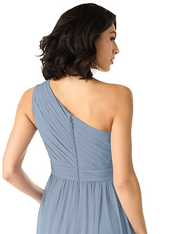 Azazie Mathilda Bridesmaid Dresses Dusty Blue A-Line One Shoulder Chiffon Dress image5