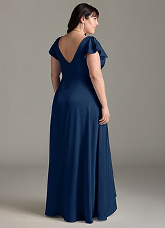 Azazie Omari Bridesmaid Dresses Dark Navy A-Line Stretch Satin Dress image8