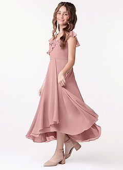 Azazie Posie Junior Dusty Rose A-Line Ruched Chiffon Dress image2