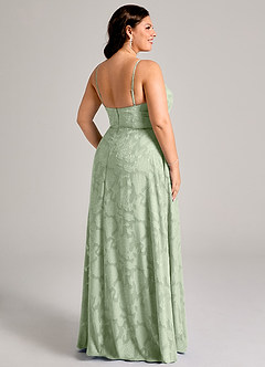 Azazie Moira Abiti da Damigella Abito A-Line in Burnout Floreale Spacco Laterale Verde Salvia image8