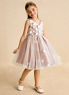 Azazie Junebug vestidos de niña de las flores Vestido de Marfil Mai Tai de Tul de Princesa con Encaje image2