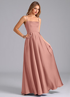 Azazie Elita Brautjungfernkleider A-Linie Plissee Stretch-Satin Kleid Rosettenrosa image3