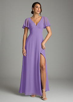 Azazie Kimber Bridesmaid Dresses Tahiti A-Line Flounce Sleeve Chiffon Dress image2
