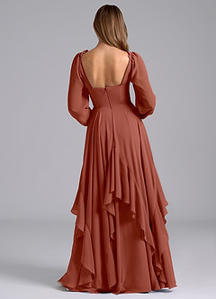 Azazie Karan Bridesmaid Dresses Auburn A-Line Long Sleeve Chiffon Dress image2