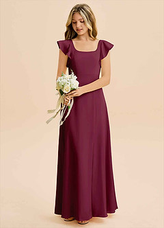 Azazie Bondi Junior Mulberry A-Line Side Slit Stretch Satin Dress image5