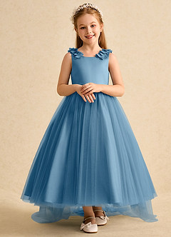 Azazie Lorita Robe Demoiselle D'honneur Fillette Robe Trapèze en Tulle Perlé Acier Bleuté image6