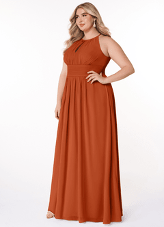 Azazie Bonnie Robes de demoiselle d'honneur Robe Trapèze en Mousseline de soie Trou de serrure froncé Orange Brûlée image8