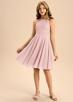 Azazie Charlize Junior Vestido de Rosa Empolvado de Gasa de Corte en A con Plisado image1