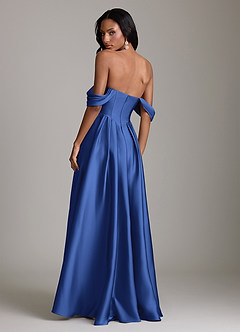 Azazie Loisa Bridesmaid Dresses Royal Blue A-Line Off the Shoulder Stretch Satin Dress image2