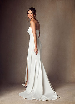 Azazie Elara Wedding Dresses Diamond White Mermaid Strapless Stretch Satin Dress image9