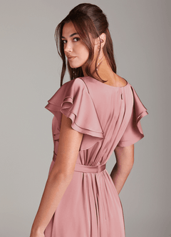 Azazie Daphne Modest Bridesmaid Dresses A-Line Ruched Stretch Satin Floor-Length Dress image5