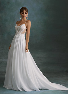 Azazie Laurelle Vestidos de novia Vestido Blanco Diamante Nude de Gasa de Línea A image1