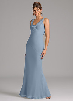 Azazie Rylina Bridesmaid Dresses Dusty Blue Mermaid Pleated Chiffon Dress image4