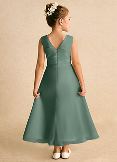 Azazie Edelweiss Flower Girl Dresses Eucalyptus A-Line Pleated Chiffon Dress image2