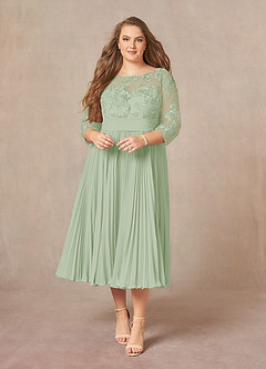 Azazie Tutu Mother of the Bride Dresses Dusty Sage A-Line Boatneck Lace Chiffon Dress image7