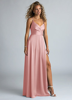 Azazie Davis Brudtärnklänningar Klä av A-Linje i Stretch Satin Plisserad Puderrosa image5