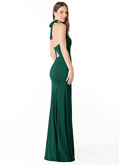 Azazie Emeria Bridesmaid Dresses Emerald Mermaid Pleated Stretch Satin Dress image5