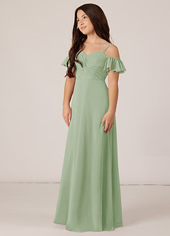 Azazie Juna Junior Vestido de Salvia Polvorienta de Gasa de Corte en A con Vestidos sin tirantes image3