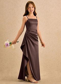 Azazie Cannoli Girls Formal Flower Girl Dresses Ganache A-Line Pleated Stretch Satin Dress image1