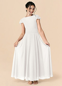 Azazie Payton White A-Line Bow Chiffon Dress image3