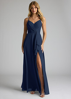 Azazie Akita Bridesmaid Dresses Dark Navy A-Line Chiffon Dress image1