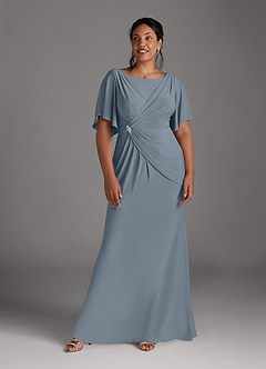 Azazie Louanne Mother of the Bride Dresses Dusty Blue Mermaid Boatneck Pleated Luxe Knit Dress image11