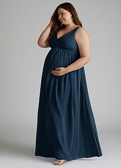 Azazie Yetta Maternity Bridesmaid Dresses A-Line V-Neck Gathered Chiffon Floor-Length Dress image10