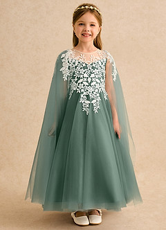 Azazie Dandelion Flower Girl Dresses Eucalyptus Ball-Gown Lace Dress image3