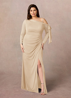Azazie Marna Mother of the Bride Dresses Champagne Sheath One Shoulder Mesh Dress image1