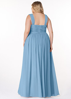 Azazie Zapheira Brautjungfernkleider A-Linie Gestreift Chiffon Kleid Stahlblau image8