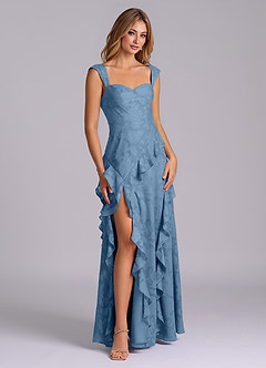 Azazie Sloane Bridesmaid Dresses Steel Blue A-Line Sweetheart Neckline Floral Burnout Dress image6