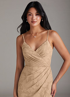 Azazie Maci Bridesmaid Dresses Champagne Sheath Pleated Floral Burnout Dress image5