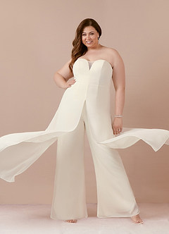 Azazie Tamara Vestidos de novia Vestido de Crema de Gasa de Estilo Pantalón con Sin tirantes image10