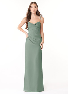 Azazie Mai Bridesmaid Dresses Silver Sage Sheath Pleated Chiffon Dress image1