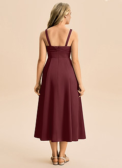Azazie Ramona Junior Vestido de Cabernet de Satén Elástico de Corte en A con Escote de Corazón image2
