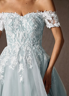 Azazie Rowe Hochzeitskleider A-Linie Schulterfrei Spitze Kleid Wolkig Blau image5