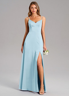 Azazie Talina Bridesmaid Dresses Sky Blue A-Line Stretch Satin Dress image1
