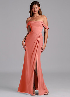 Azazie Johana Jurken voor bruidsmeisjes Converteerbaar Jurk van Chiffon met Zeemeermin Off the Shoulder Zalm Roze image7