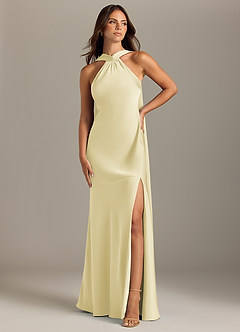 Azazie Kinsley Vestidos de damas de honor Vestido de Sorbete De Limón de Satén Elástico de Corte Sirena con Corte Lateral image1