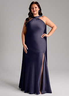 Azazie Kinsley Bridesmaid Dresses Stormy Mermaid Side Slit Stretch Satin Dress image8